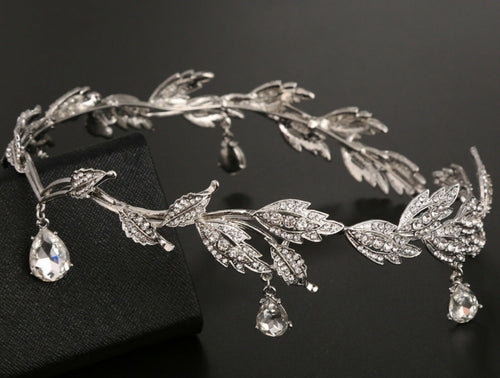 Women Bride Silver Crystal Rhinestone Leaf Party Hair Headband head Crown Tiara