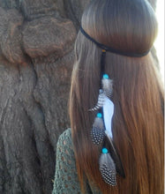 Women BOHO retro Black Syn suede Feather beads Braided Hair head band Headband