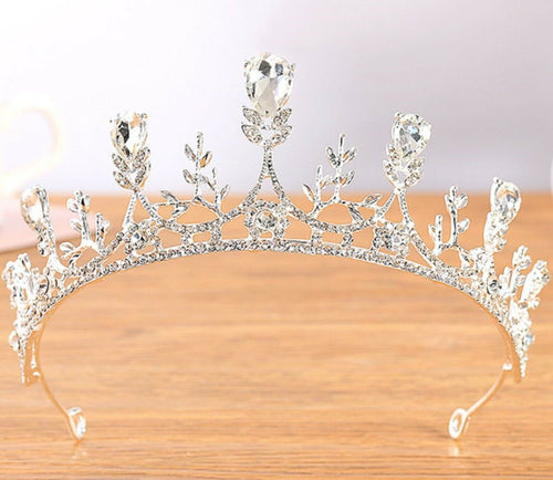 Women Girls Silver Color White Crystal Bride Party Hair Headband Crown Tiara