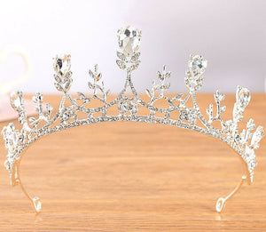 Women Girls Silver Color White Crystal Bride Party Hair Headband Crown Tiara