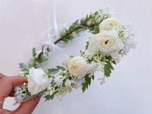 Women wedding Cream White Rose flower bride Hair Headband Crown Garland Wreath