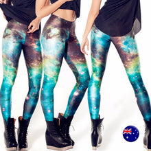 Women Green Galaxy Sky Star Space Print Costume Skinny Stretch Leggings Pants