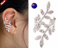 1x Women Lady Silver color Leaf Crystal Ear clip on side No Pierce earring