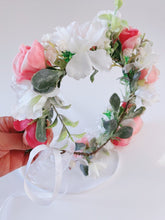 Women White Pink Rose Flower Girl Rustic Woodland Hair Headband Crown Garland