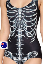 Women Skull Skeleton Halloween Swim Dance Skating Leotard Costume Bodysuit 8-10