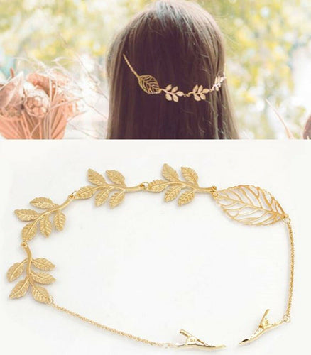 Women Girl Retro Boho Party gold color leaf Wedding Hair piece Head pin Clip