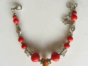 Women Girl Retro BOHO Bohemian Red Turquoise Heart butterfly wrist Bracelet