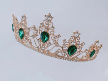 Women Retro Green Crystal Bronze Queen Party Hair Head Headband Crown Tiara