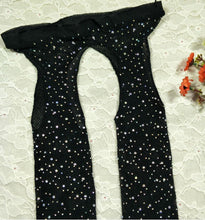 Women Crystal Rhinestone bling Fishnet Open Crotch Pantyhose Stockings Tights