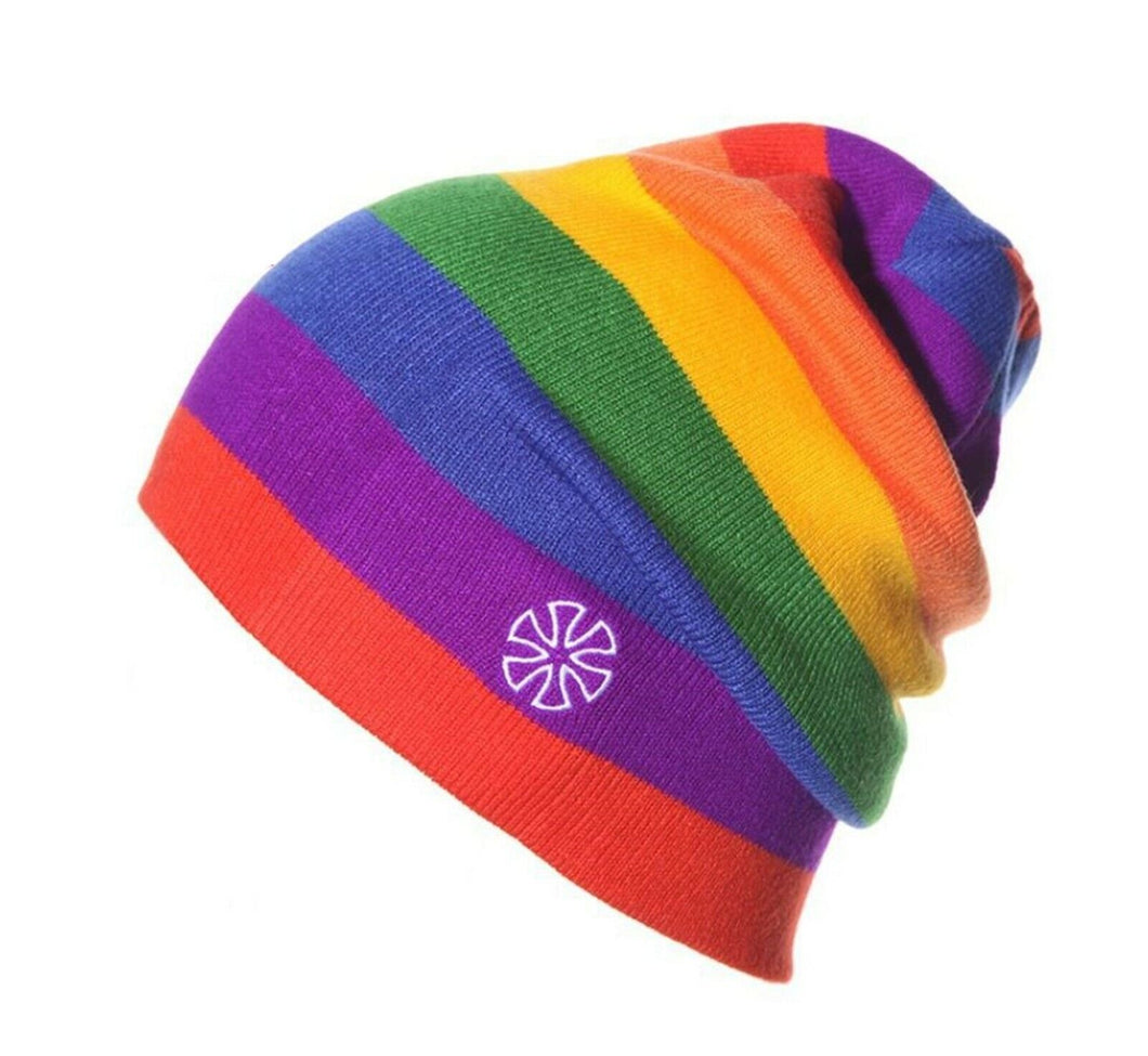 Men Women Knit Winter Warm Hiking Ski Bike Head Rainbow Stripe Hat Cap Beanie