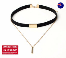 Women retro Black Synth Suede leather Bar 2 Layers neck choker Short Necklace