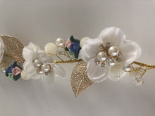 Women Gold Leaf White flower Wedding Hair Band Headband Crown Tiara Fascinator