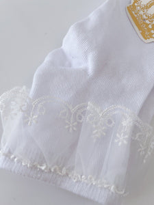 Women Teen Girls Pure White Ankle Ruffle Frilly Short Lace Dress Crew Socks