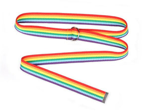 Women Lady Rainbow Stripe Colorful Casual D-ring Canvas Pants Long Belt 133cm