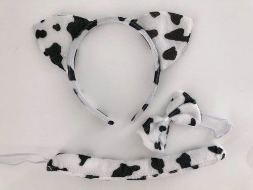 Women Kid Children Cow Headband Ear costume Bowtie tail Party Hair head band set