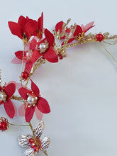 Women Girl Red flower Leaf Wedding Party Hair Headband Tiara Garland Fascinator