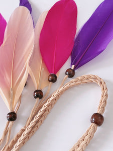 Women BOHO Brown Suede Colorful Feather Braided Beach Hair head band Headband