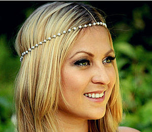 Women Iadies Pearl Bohemian Belly Dance Party Beads Hair Cuff Headband Chain