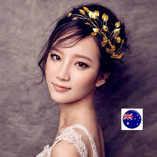 Women Girl gold color leaf Wedding Bride Party Prom Hair Headband Headpiece PROP