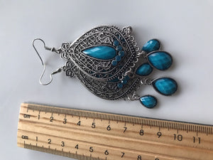 Women Vintage Retro Boho Blue Bohemian Party Ethic Earrings Ear Hook Drop Dangle