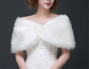 Women White Bride Wedding Dress Party Faux Fur Warm Shawl Wrap Scarf Stole