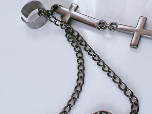 1x Men Women Tassel Cross dangle Hiphops Gothic Spike Black Earrings Side Cuff