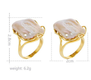Women Chic Pearl Gold Color Square Shape Ring