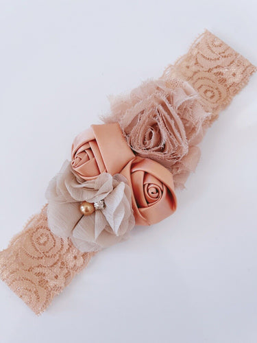 Girl Baby Kid Brown Beige Flower Birthday Party Lace Elastic Hair head Headband