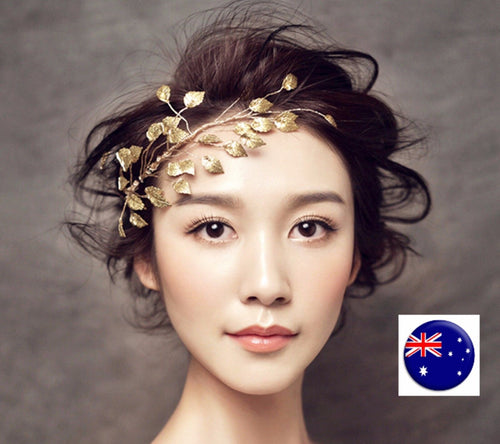 Women gold color leaf Wedding Bride Party Race Hair Pin Headband Headpiece PROP