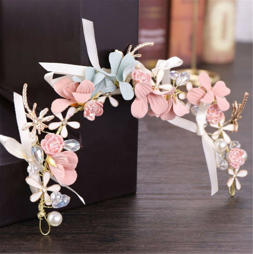 Girl Kid Pink Blue Flower Girl Dragonfly Party Hair Headband Crown Garland tiara