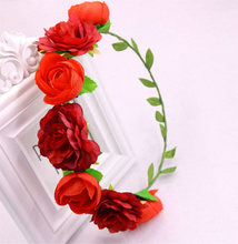 Women Flower Girl Boho BOHEMIA Party Leaf Crown hair headband Garland Wreath Red Flower headband