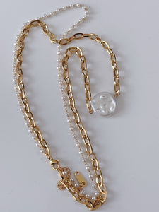 Women Chic Gold color Titanium Plated Pearl Layered Short Chain Necklace