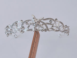 Women Girl Sea Star Crystal Rhinestone White Silver Color Party Hair Tiara Crown