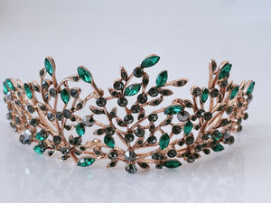 Women Retro Green leaf Crystal Black Queen Party Hair Head Headband Crown Tiara