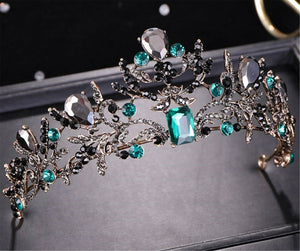 Women Retro Green Black crystal Rhinestone Party Hair Headband Crown Tiara