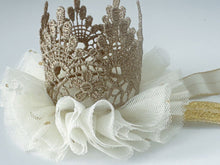 Girl Kids Baby Lace Gold Princess Birthday Crown Tiara Elastic Hair Headband