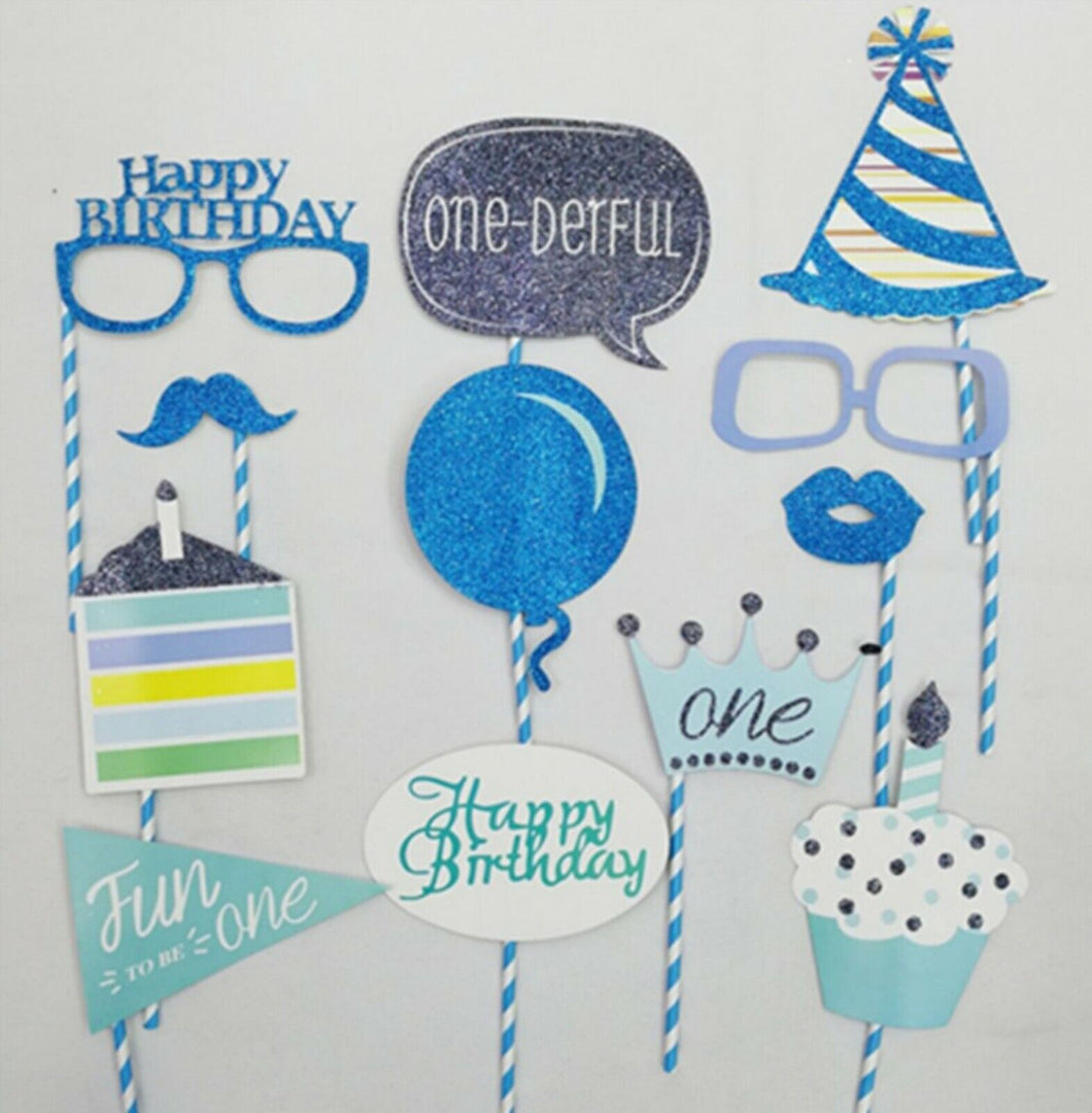 Boy Baby ONE 1 YEAR Birthday Party Selfie Photo take Booth Prop Fun Game Sign