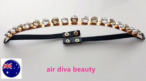 Lady Women Gold Metallic crystal bling Club Waist band elastic Metal Belt G030