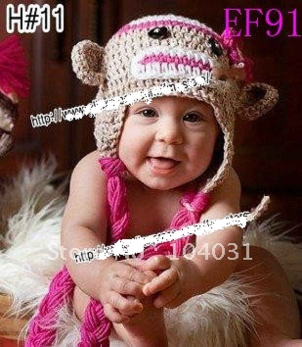 Baby Kids Girls Boys Crochet Warm knit Beanie Monkey headband hat Cap 0-1.5yr