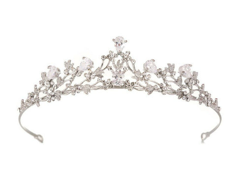 Women Bride wedding Party Rhinestone Silver white Zircon Crystal Tiara Crown