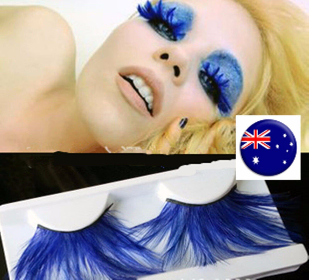Women Navy Blue long Feather Exaggerated Party Fake False Eyelashes Eye lashes