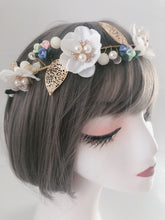 Women Gold Leaf White flower Wedding Hair Band Headband Crown Tiara Fascinator