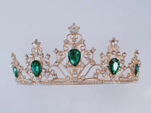 Women Retro Green Crystal Bronze Queen Party Hair Head Headband Crown Tiara