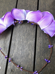 Women Purple Orchid Flower Girl Fairy Hair Headband Crown Garland+ bracelet