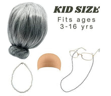 Women Girl Kids Grandma Nana Dressup Silver Grey Hair Wigs Eyeglass Prop 5PC Set