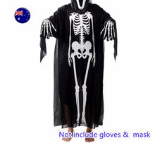 Lady Man Adult Halloween Black Skeleton Bone Skull Costume Tops Gown Cover Cape