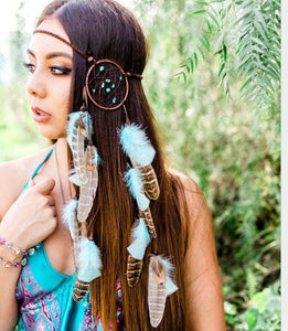 Women BOHO retro Syn suede Feather Dream Catcher Braid Hair head band Headband