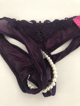 Purple Women Sexy Foreplay Open Crotch Pearl G-string Panties Thong Lingerie