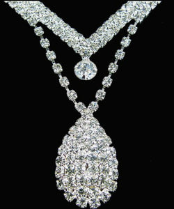 Women Wedding Bride Prom Party Crystal Shine Rhinestone Necklace Earrings Set