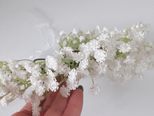 Women White little flower babys breath Hair Headband Greenery Halo Crown Garland